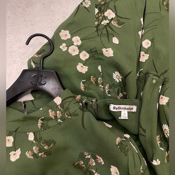 Reformation Persis Dress in Lomita Green Floral Mockneck Long Sleeve Size 10 - Picture 7 of 15